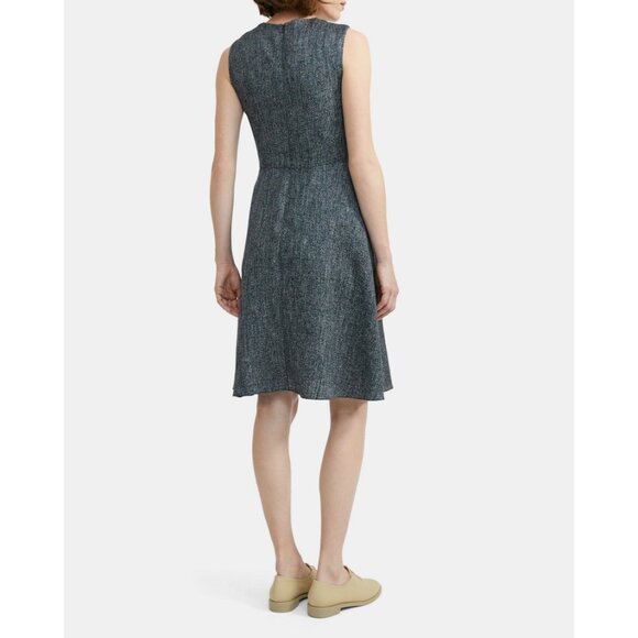 Theory Dart Mini Midi Dress In Herringbone Linen Fit & Flare Formal Work Office - Picture 9 of 11